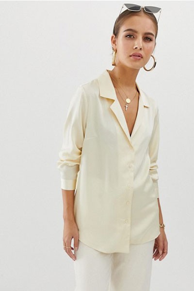 Relaxed Satin Long Sleeve Shirt