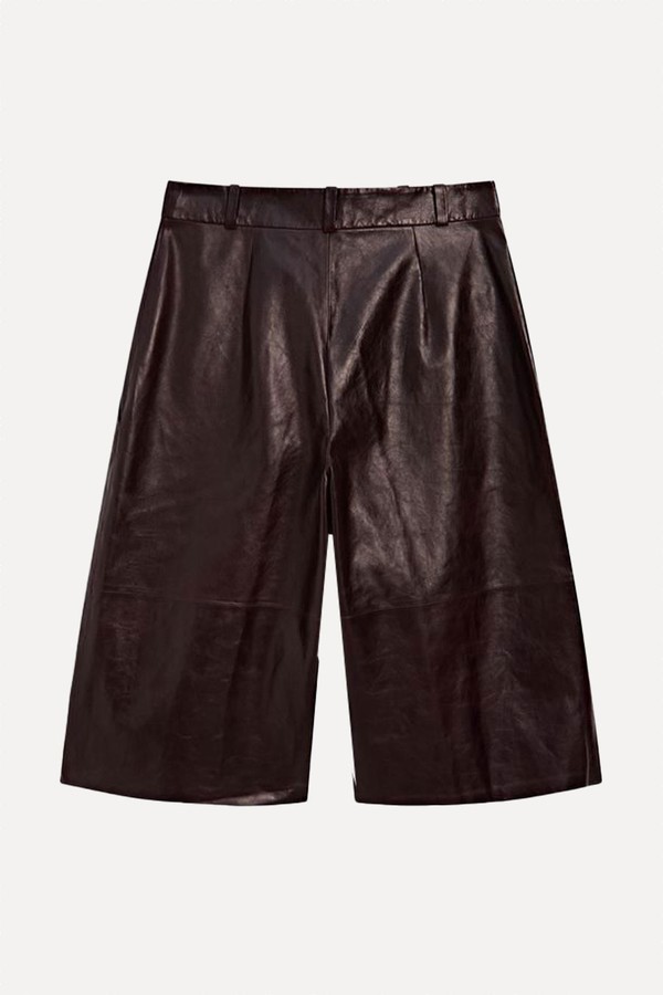 Long Nappa Leather Bermuda Shorts With Darts