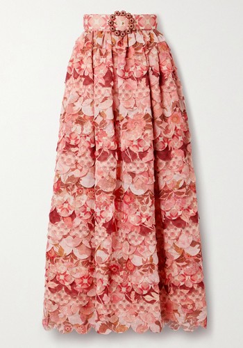 Concert-Embellished Scalloped Floral Print Woven Maxi Skirt from Zimmermann