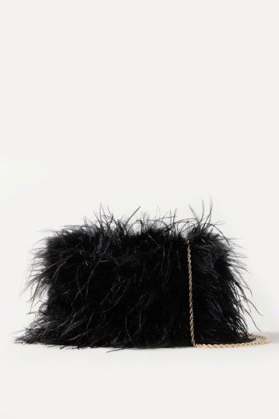 Zahara Feather-Embellished Satin Clutch from Loeffler Randall