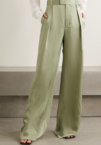 Pleated Satin-Twill Wide-Leg Pants from Bottega Veneta 