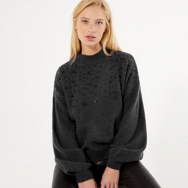 Dark Grey Bead Embellished Jumper