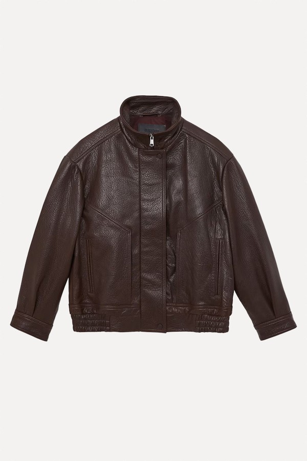 Kiara Oversize Grained-Leather Bomber Jacket