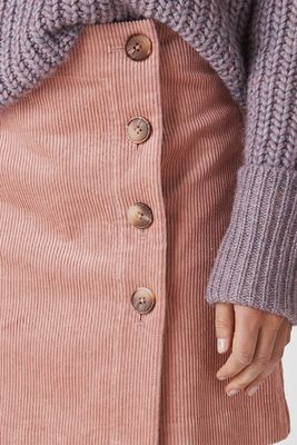 Pale Pink Cord A-Line Button Skirt from Whistles
