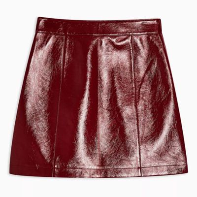 Burgundy Faux Leather Vinyl Mini Skirt