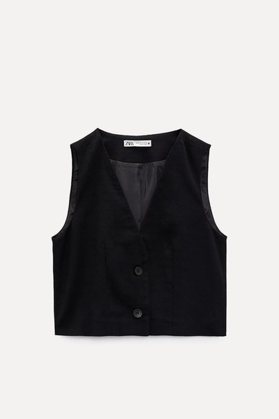 Cropped Waistcoat In Rustic Fabric from Zara