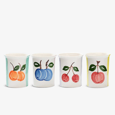 Fruit-Printed Ceramic Cups Set Of Four