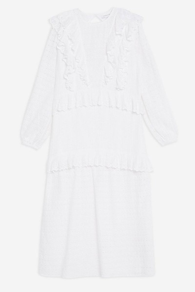 Ivory Broderie Frill Midi Dress