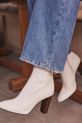 Cream Leather Ankle Boots