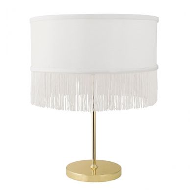 Gold Table Lamp With White Fringe Lampshade from Bloomingville
