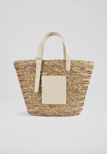 Victoria Raffia And Cream Leather Pocket Bag