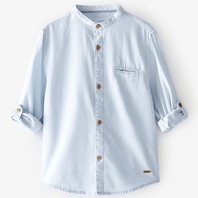 Textured Weave Shirt With Stand-up Collar