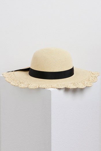 Handmade Crochet Floppy Straw Hat from Oliver Bonas