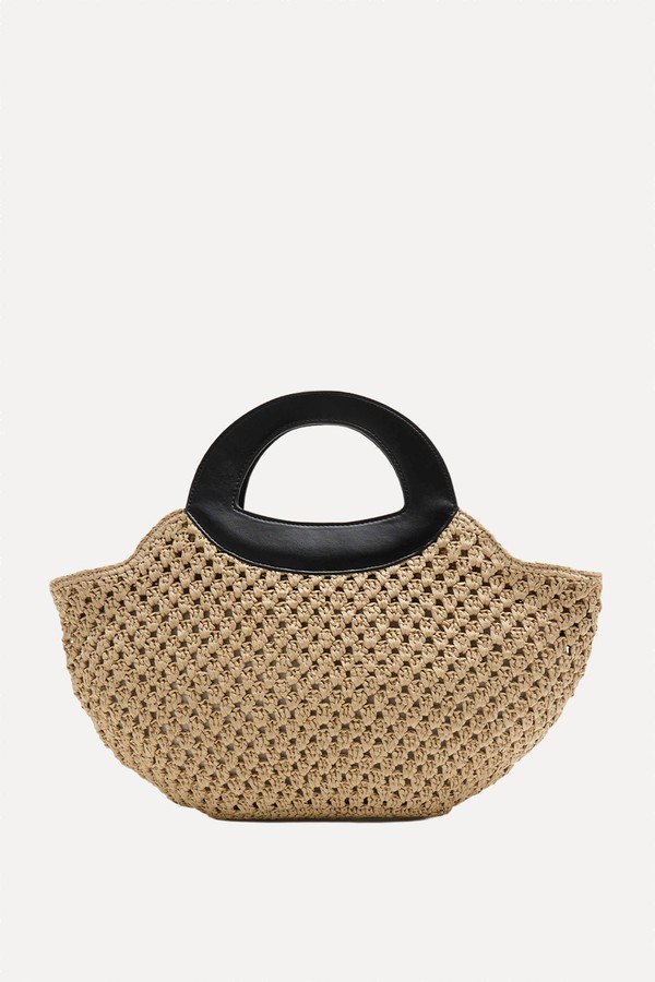 Straw Ring Detail Basket Tote