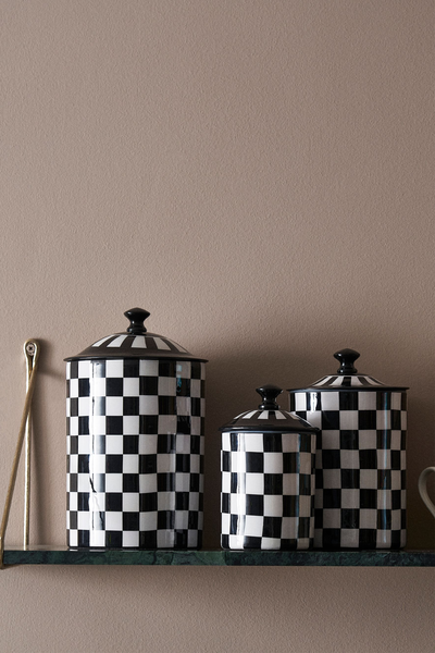 Rockett St George Set of 3 Checkerboard Nesting Enamel Storage Tins