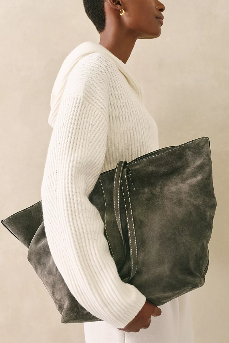 Folded Suede Stitch Detail Tote from The White Company