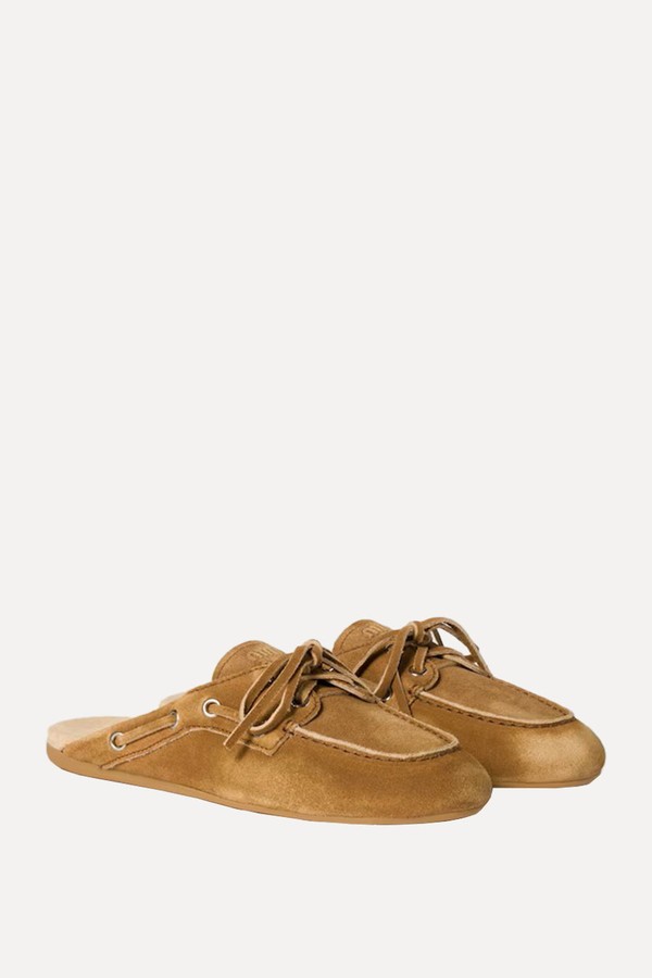 Faded Suede Deck Mules from Miu Miu