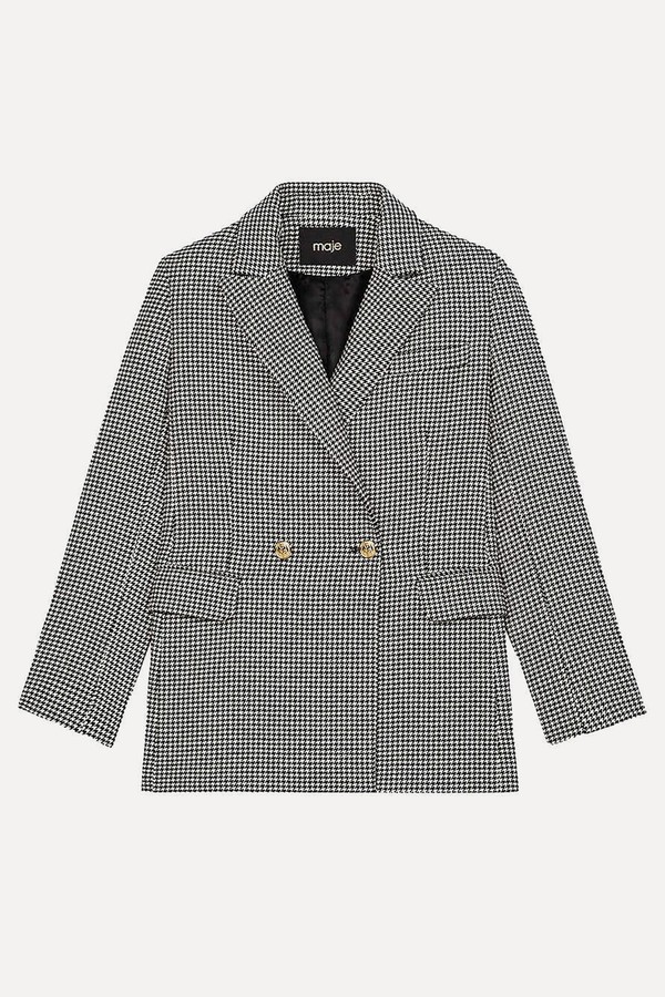 Vitelane Dogstooth Wool-Blend Straight-Cut Blazer from Maje