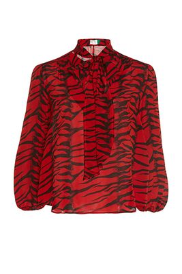 Pussy Bow Tiger Print Silk Blouse from RIXO