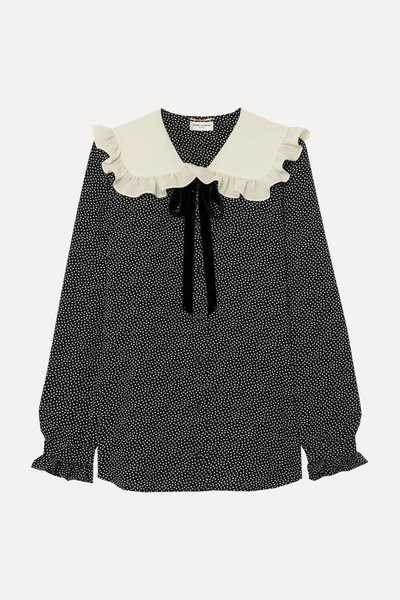 Ruffled Polka-Dot Silk Crepe De Chine Blouse from Saint Laurent