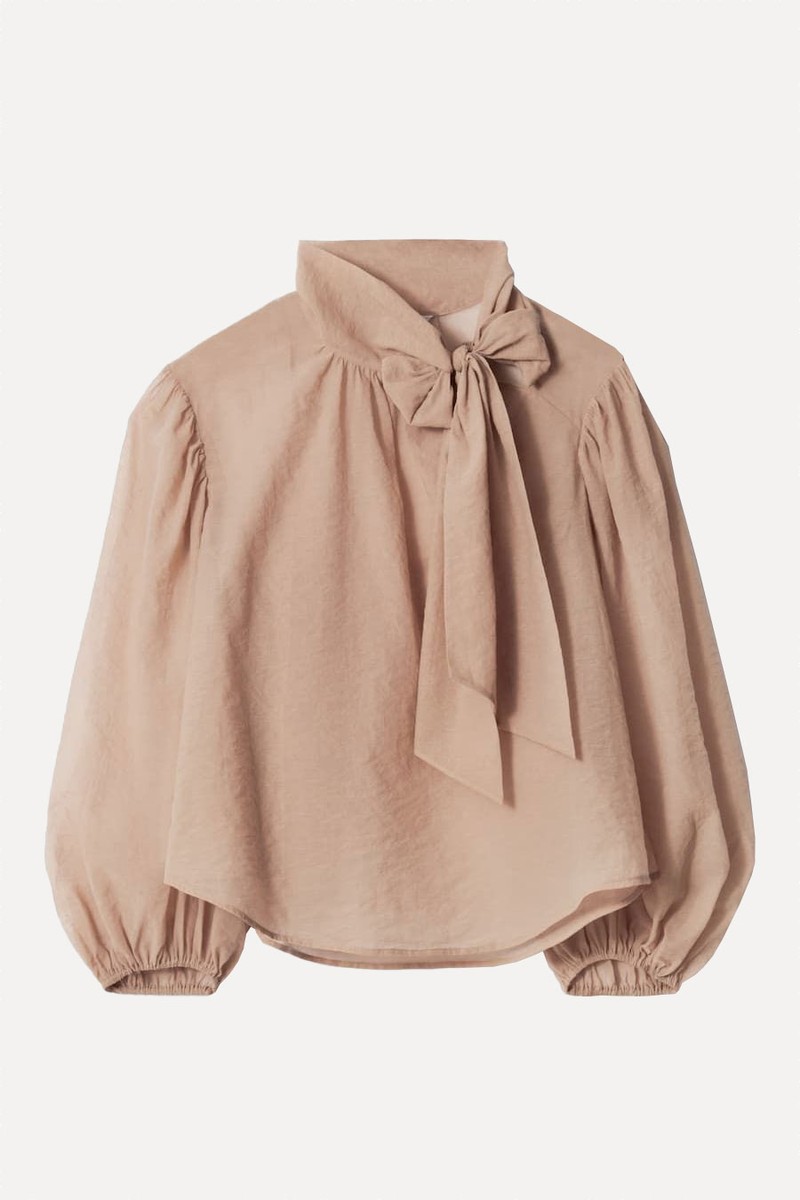 Puff-Sleeve Bow-Detail Blouse 