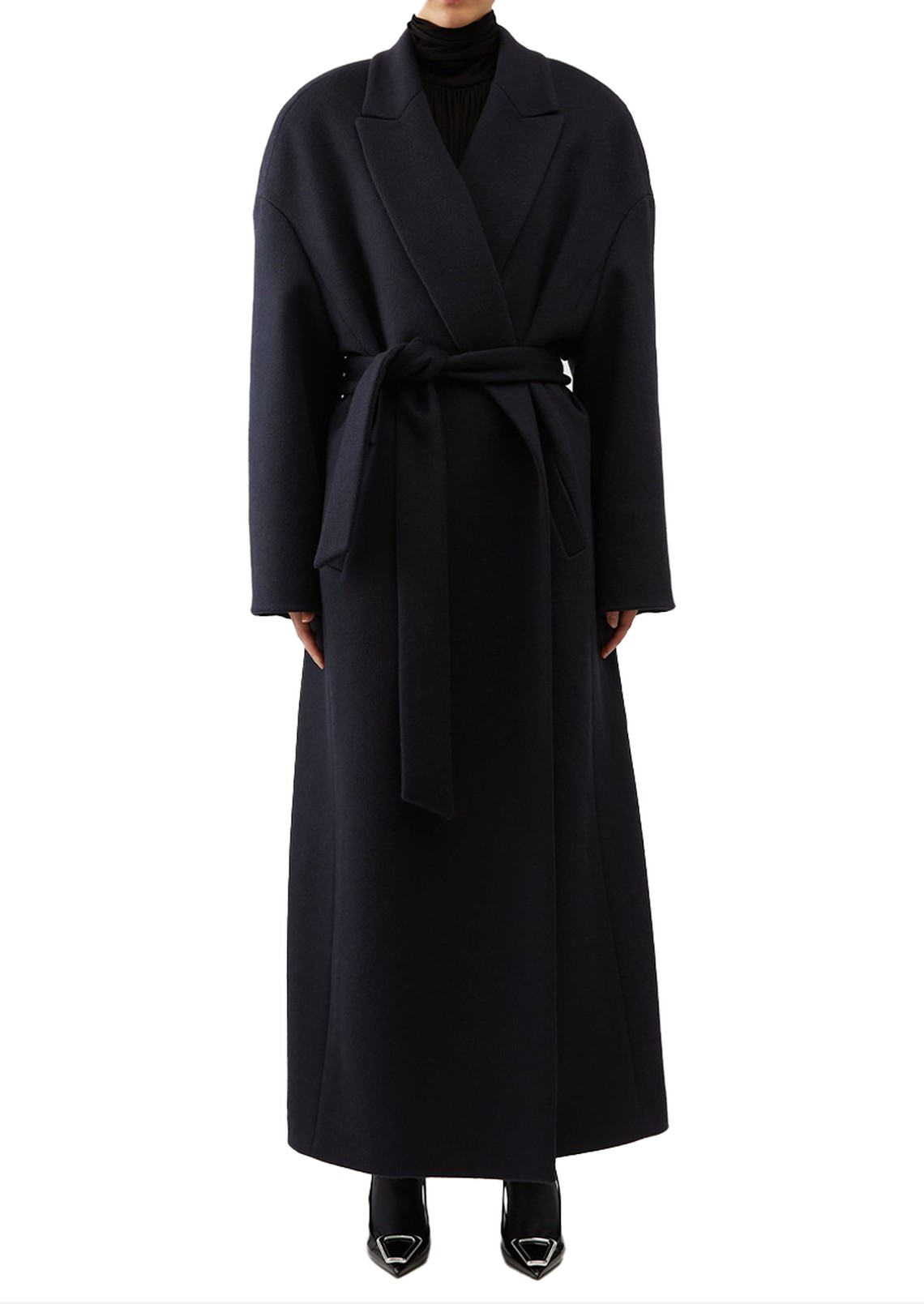 Peak-Lapel Belted Cashmere-Blend Felt Wrap Coat