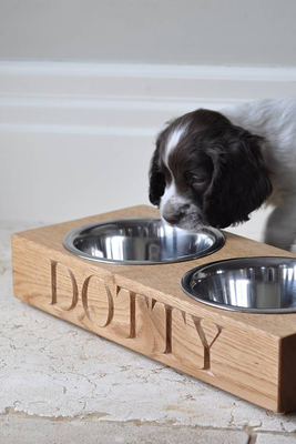 Personalised Solid Oak Dog Bowl from The Oak & Rope Company