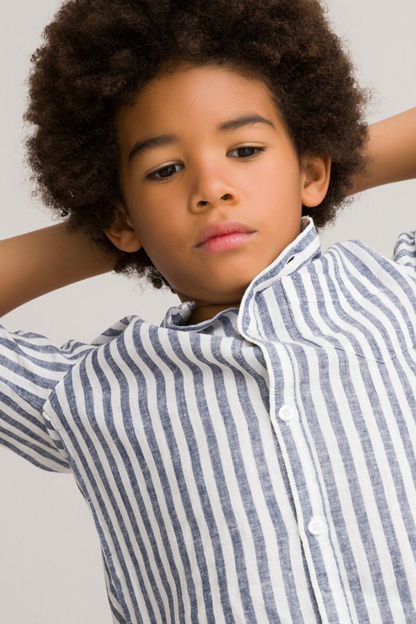 Striped Linen/Cotton Shirt With Mandarin Collar from La Redoute