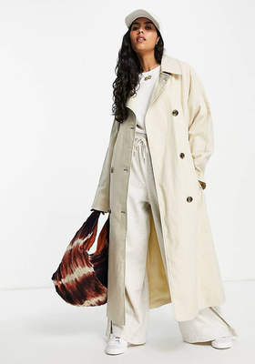 Slouchy Trench Coat In Washed Stone  from ASOS Design 