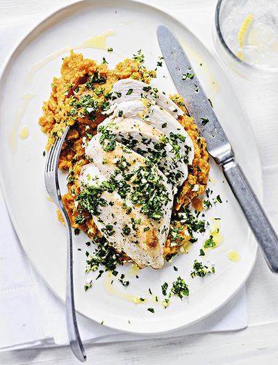 Pan Fried Chicken With Sweet Potato Mash & Gremolata