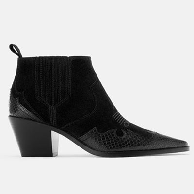 Split Suede Cowboy High Heel Ankle Boots from Zara