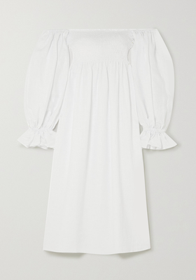 Atlanta Off-Shoulder Shirred Linen Midi Dress from Sleeper