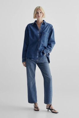 Mid Wash Denim Overshirt With Pocket from Massimo Dutti