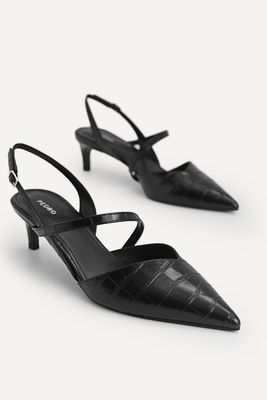 Croc-Effect Leather Slingback Pumps from Pedro