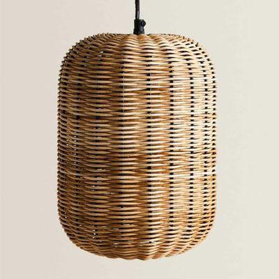 Oval Rattan And Metal Ceiling Lamp