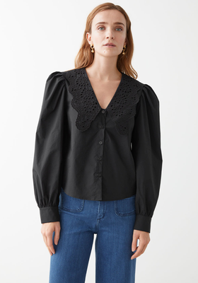 Embroidered Collar Puff Sleeve Cotton Blouse from & Other Stories