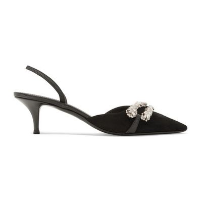 Notte Leather-Trimmed Embellished Suede Slingback Pumps from Giuseppe Zanotti
