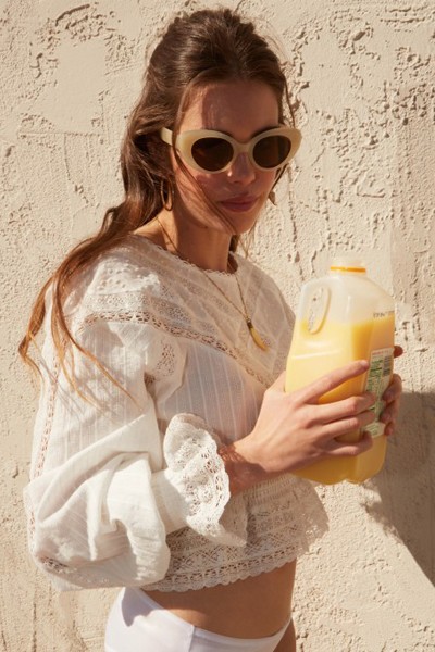 White Embroidered Cotton Top With Smocking from The Kooples