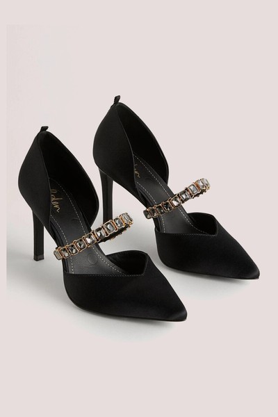 Black Crystal Strap Heeled 