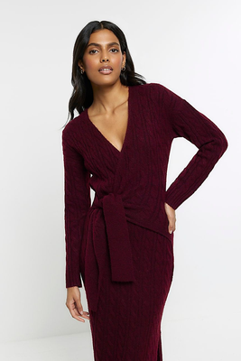 Cable Knit Wrap Jumper Midi Dress from River Island