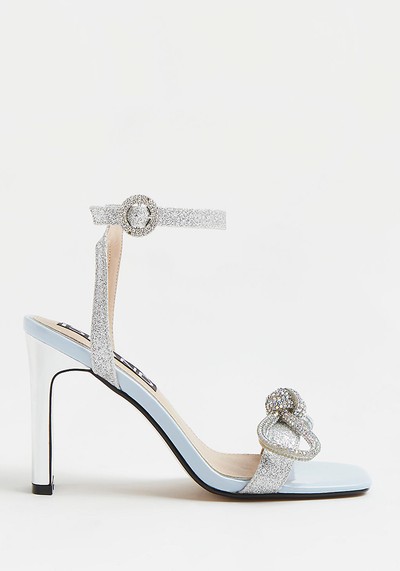 Silver Diamante Embellished Bow Heels from River Island