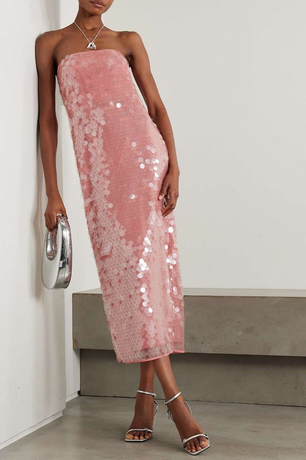 Casey Strapless Paillette-Embellished Tulle Midi Dress from STAUD
