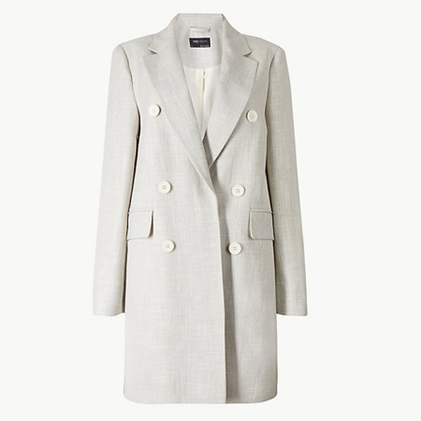 Checked Double Breasted Blazer with Linen