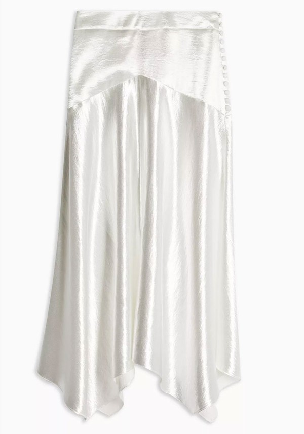 Silver Metallic Satin Asymmetric Skirt