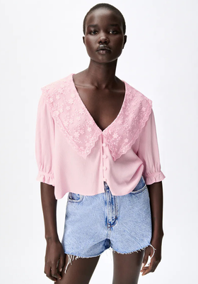 Blouse With Embroidered Flap from Zara