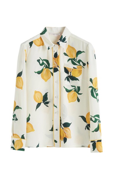 White Lemon Print Silk Shirt from Chinti & Parker