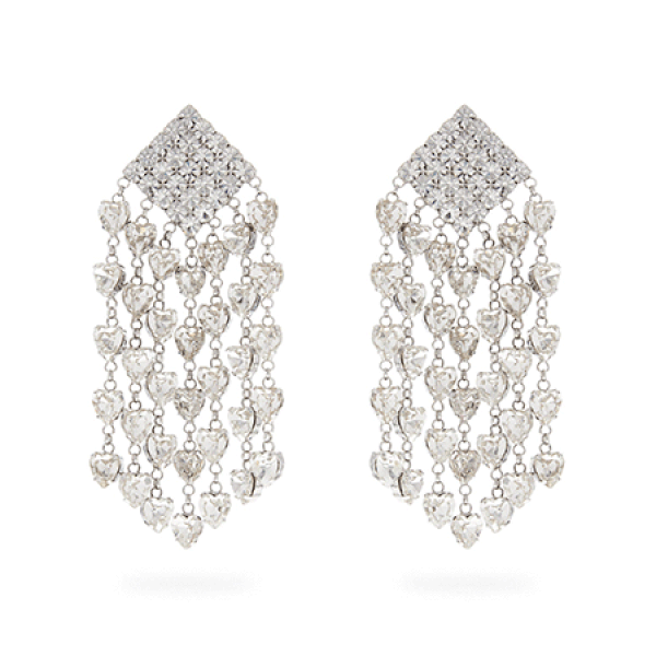 Crystal-Embellished Heart-Drop Clip Earrings from Alessandra Rich