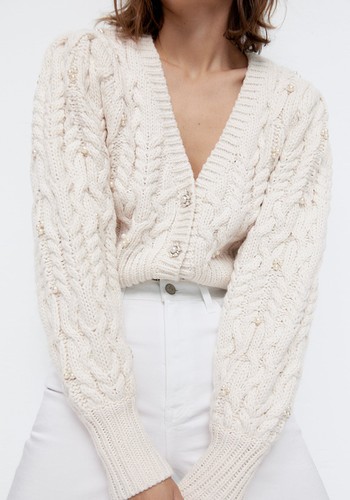 Knit Cardigan With Pearl Beads from Zara