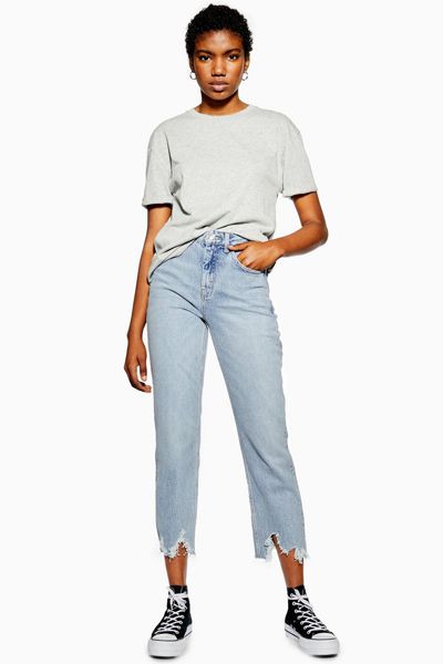 Bleach Jagged Hem Straight Jeans from Topshop