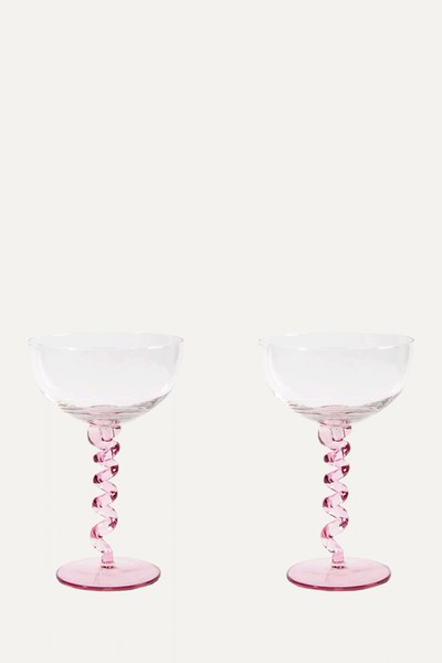 Set Of Two Pink Spiral Stem Wine Glasses from The Forest & Co